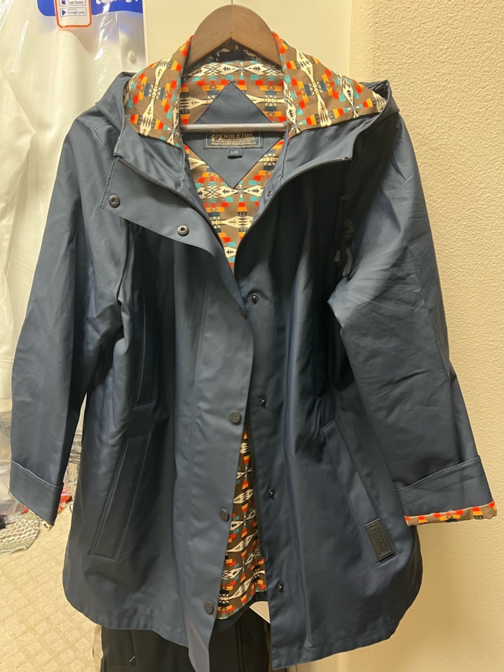 Pendleton Navy Hooded Trench Coat with Southwestern Lining